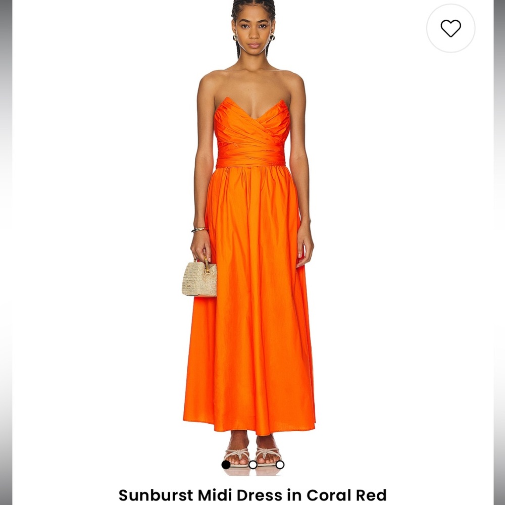 Line & Dot Sunburst Midi Dress in Coral Red